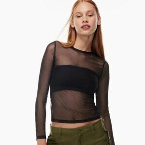 Aritzia TNA Brooklyn Black Mesh Longsleeve Top Size XS